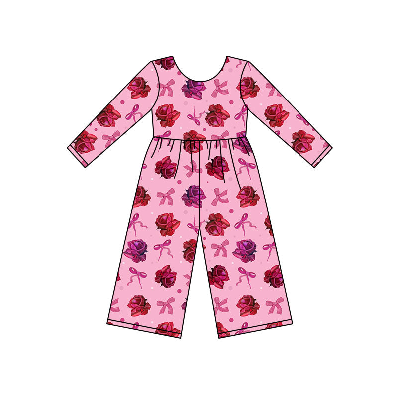 Preorder(moq 8)Baby Girls Red Flowers Bows Polka Dots Valentine Pant Jumpsuits