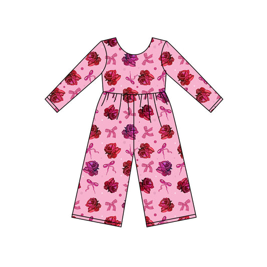 Preorder(moq 8)Baby Girls Red Flowers Bows Polka Dots Valentine Pant Jumpsuits