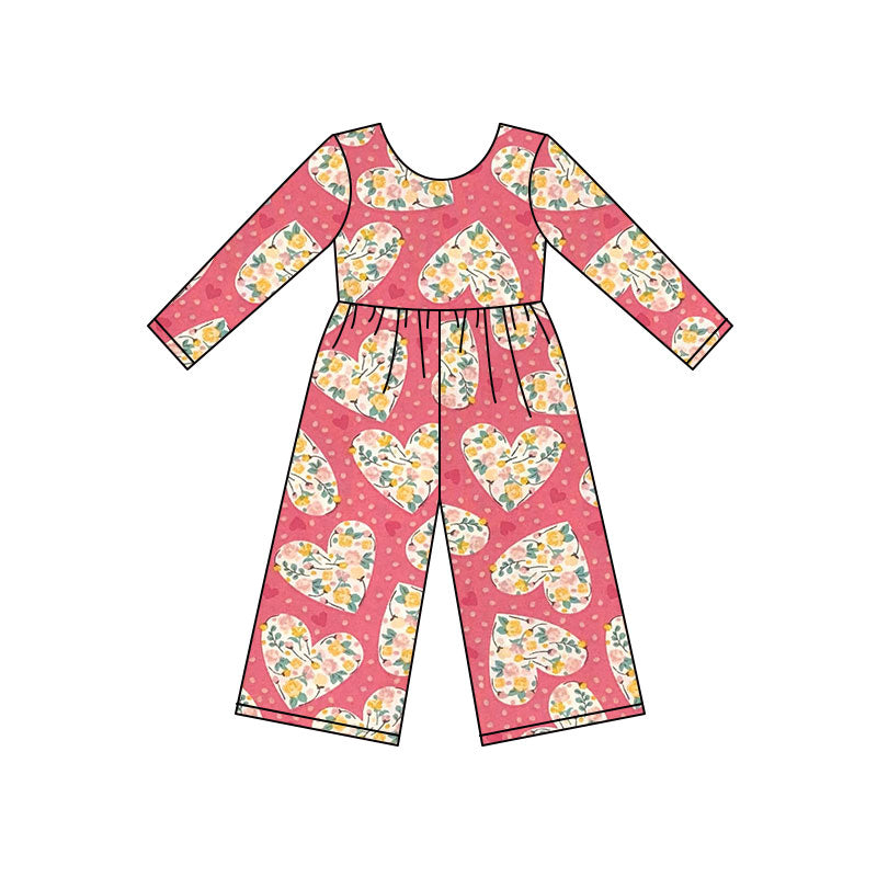 Preorder(moq 8)Baby Girls Flowers Hearts Leopard Valentine Pant Jumpsuits