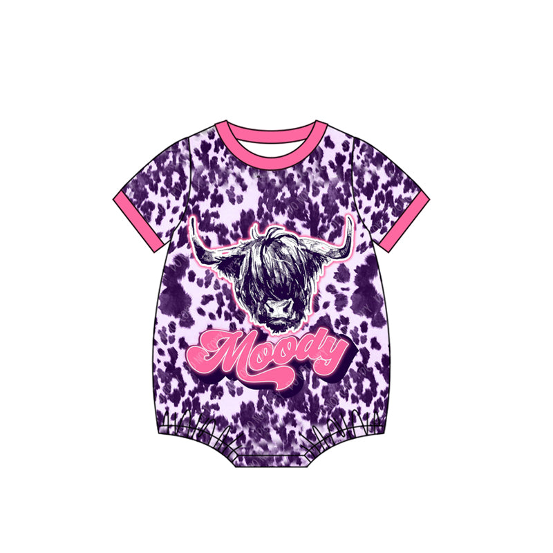 Preorder (moq 5)Baby Infant Western Leopard Cow Moody Short Sleeve Rompers