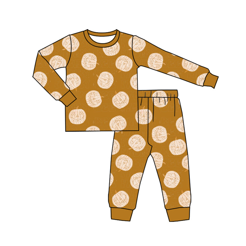 Preorder (moq 5)Baby Boys Long Sleeves Ghost Pumpkins Plaid Top Pant Pajamas Set