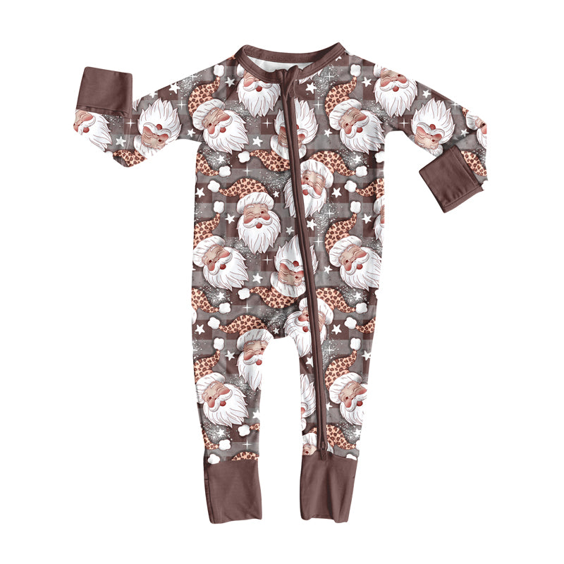 Preorder(moq 5)Baby Infant Boys Long Sleeves Santa Plaid Christmas Zipper Rompers