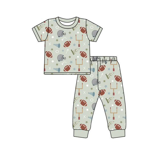 Preorder (moq 5)Baby Boys Green Short Sleeves Footballs Stars Top Pant Pajamas Set