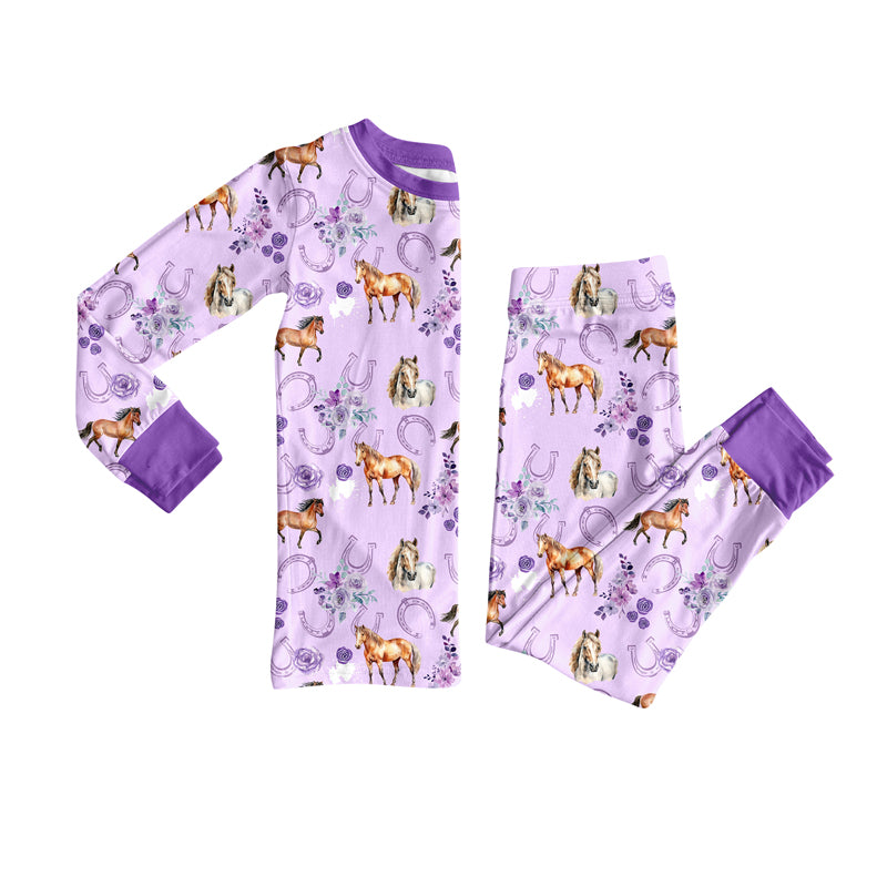 Preorder (moq 5)Baby Girls Flowers Horse Shoes Top Pants Western Pajamas Sets