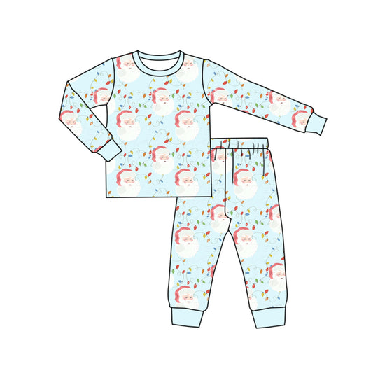 Preorder (moq 5)Baby Boys Long Sleeves Santa Lights Plaid Top Pant Pajamas Clothes Set