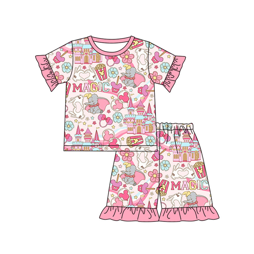 Preorder (moq 5)Baby Girls Cartoon Castle Flowers Top Shorts Pajamas