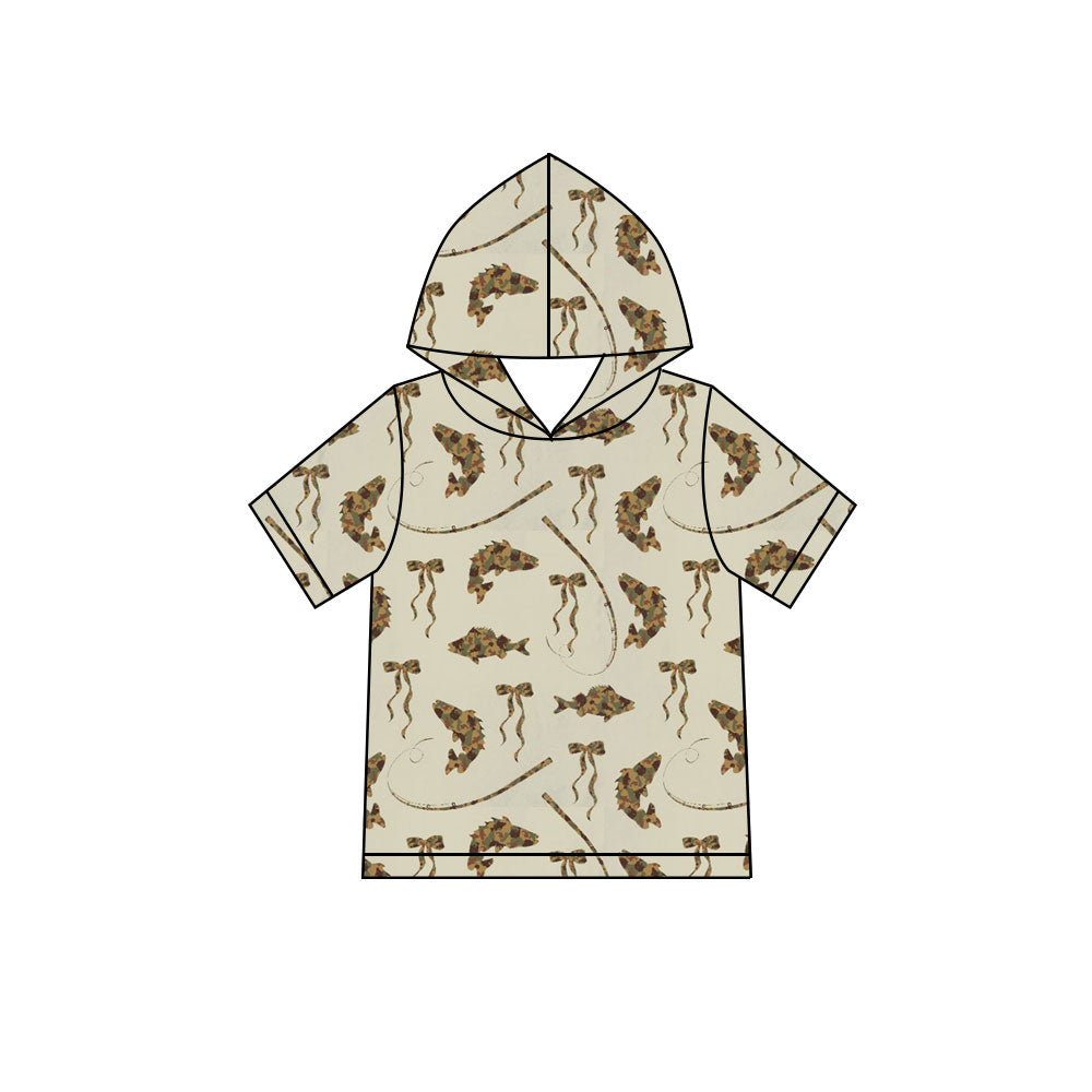Preorder (moq 5) Baby Boy Clothes Camo Fish Fishing Rod Mixed Print Short Sleeve Hooded Tee