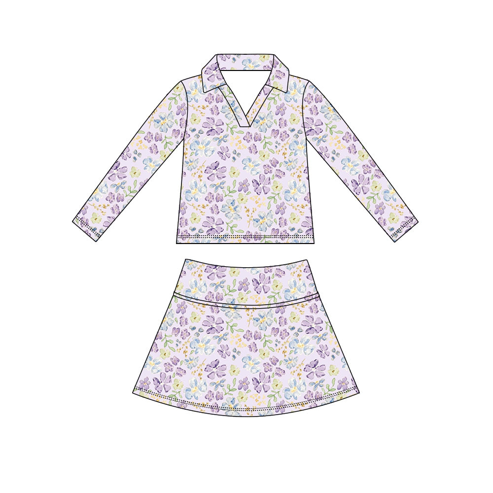 Preorder (moq 5)Baby Girls Long Sleeve Colorful Flowers Top Skirt Short Clothes Sets