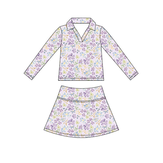 Preorder (moq 5)Baby Girls Long Sleeve Colorful Flowers Top Skirt Short Clothes Sets