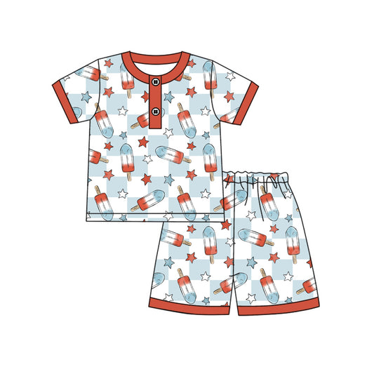 Preorder (moq 5)Baby Boys 4th Of July Popstick Summer Shirt Top Shorts Pajamas Clothes Sets