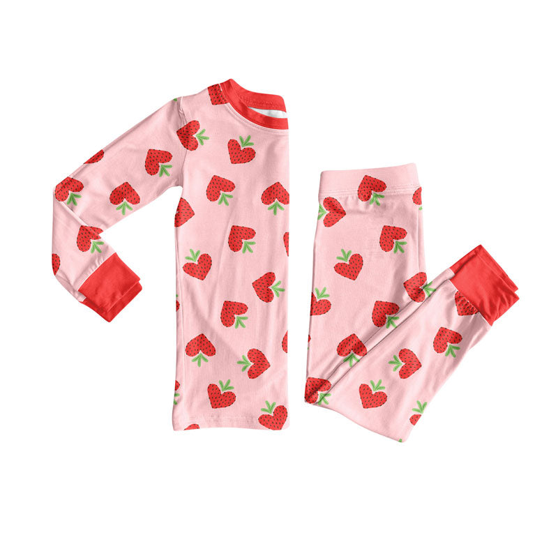 Preorder (moq 5)Baby Girls Strawberry Hearts Top Pants Valentine Pajamas Sets