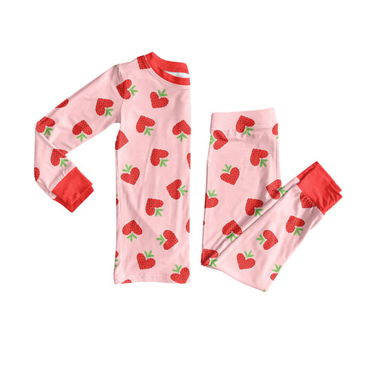 Preorder (moq 5)Baby Girls Strawberry Hearts Top Pants Valentine Pajamas Sets