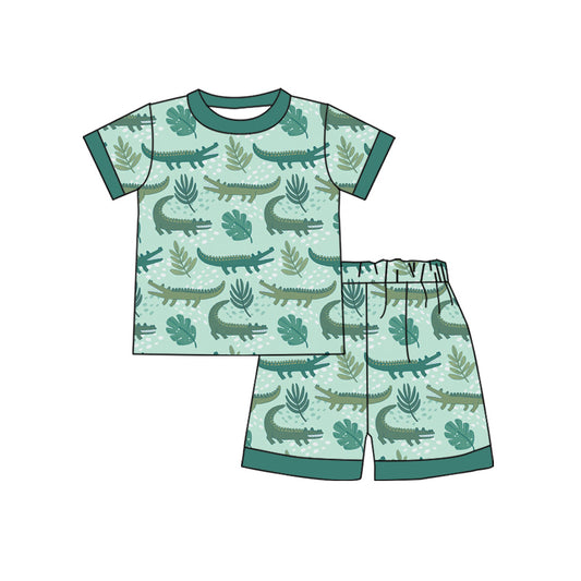 Preorder moq 5 Baby Boys Green Short Sleeves Crocodiles Top Short Set