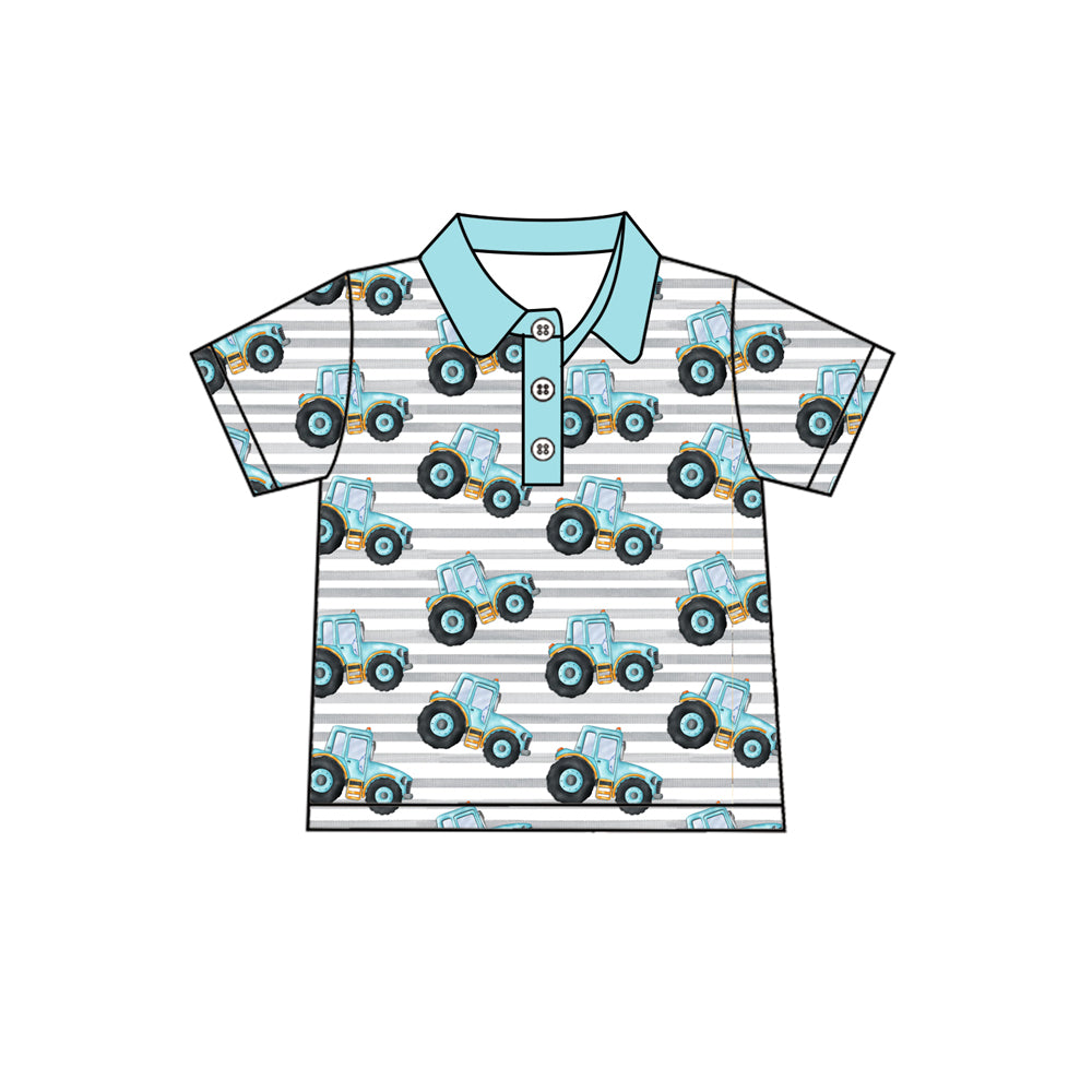 Preorder (moq 5)Baby Boys Buttons Blue Trucks Tee Shirts Tops
