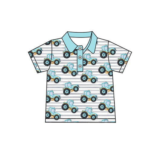 Preorder (moq 5)Baby Boys Buttons Blue Trucks Tee Shirts Tops