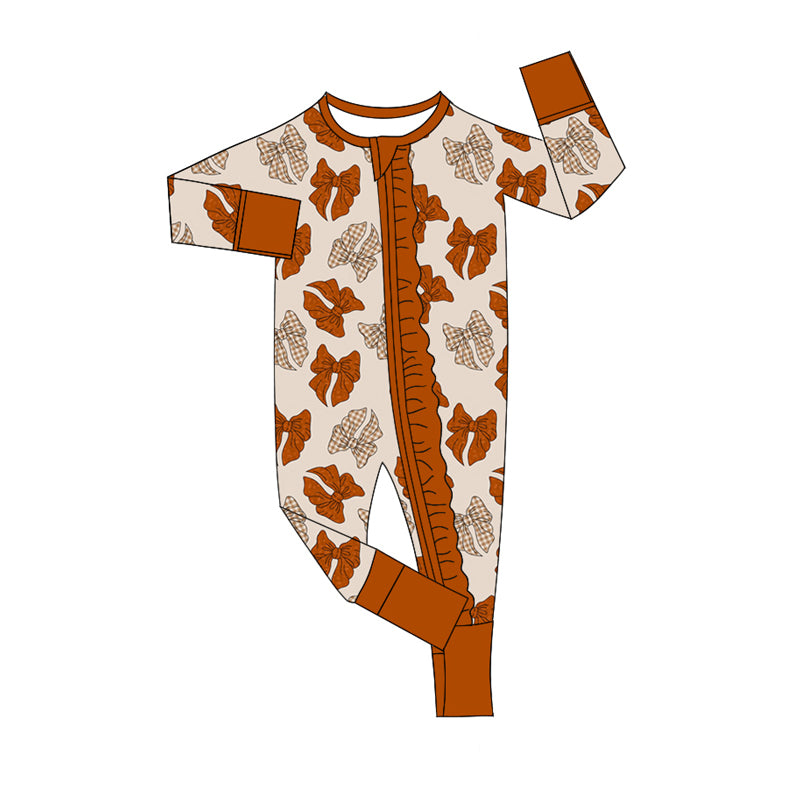 Preorder(moq 5)Baby Infant Boys Long Sleeves Plaid Bows Fall Zipper Rompers