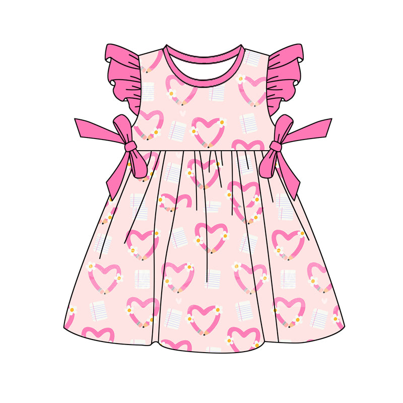 Preorder (moq 5)Baby Girls Pink Hearts Bows Knee Length Dresses