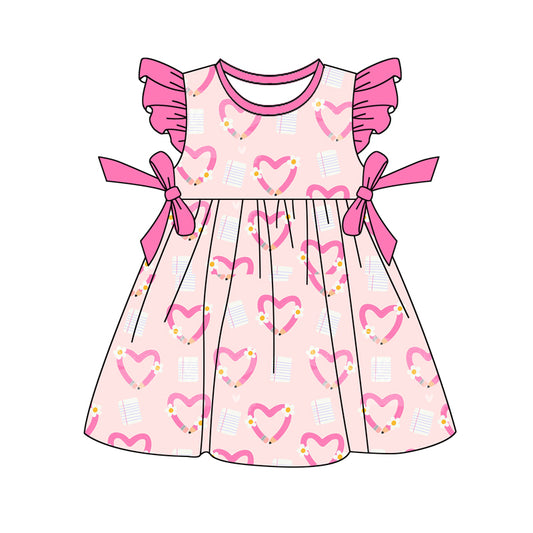 Preorder (moq 5)Baby Girls Pink Hearts Bows Knee Length Dresses
