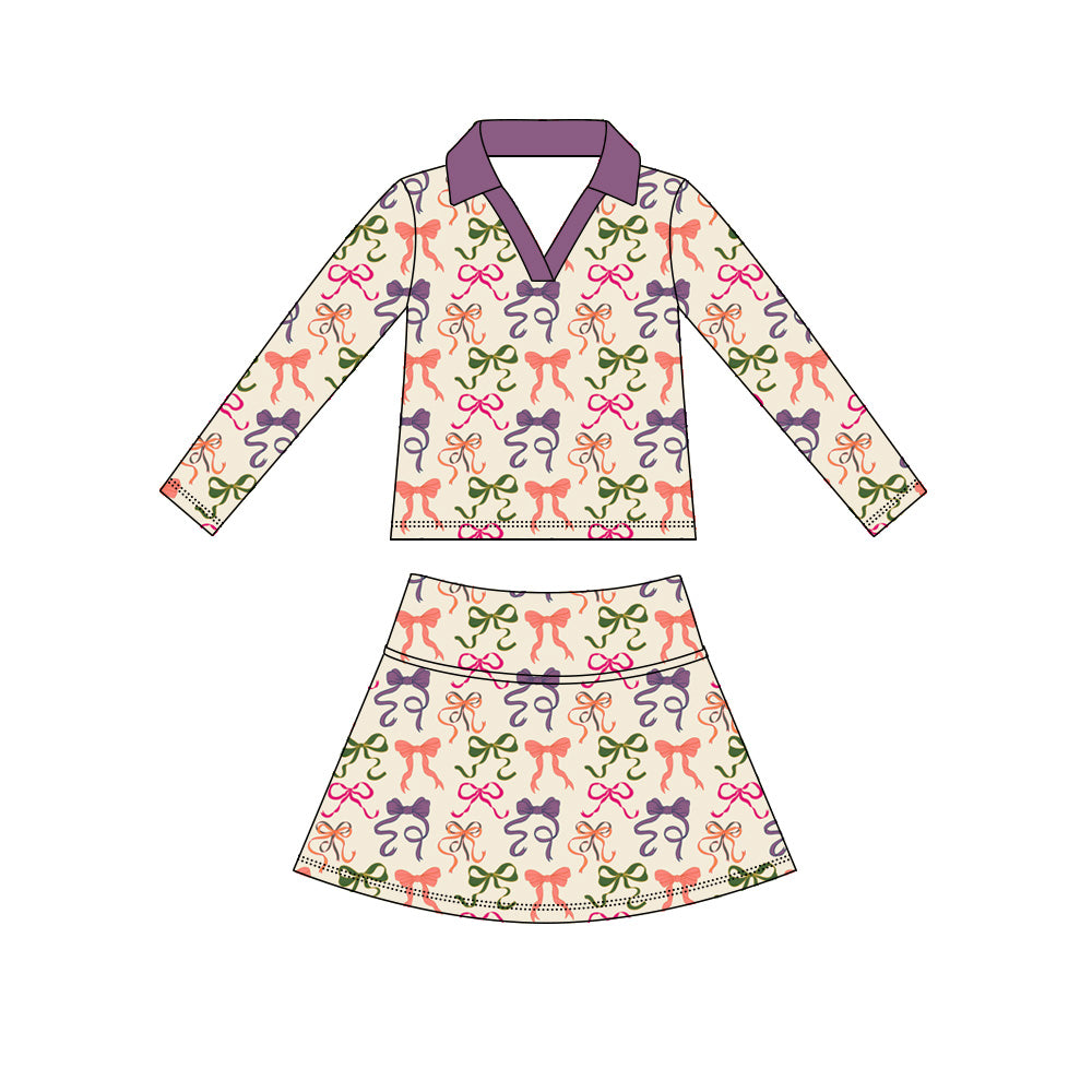 Preorder (moq 5)Baby Girls Long Sleeve Colorful Bows Top Skirt Short Clothes Sets