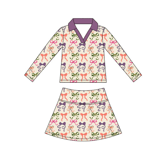 Preorder (moq 5)Baby Girls Long Sleeve Colorful Bows Top Skirt Short Clothes Sets