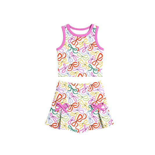 Preorder (moq 5)Baby Girls Sleeveless Colorful Bows Vests Top Skirt Shorts Clothes Sets