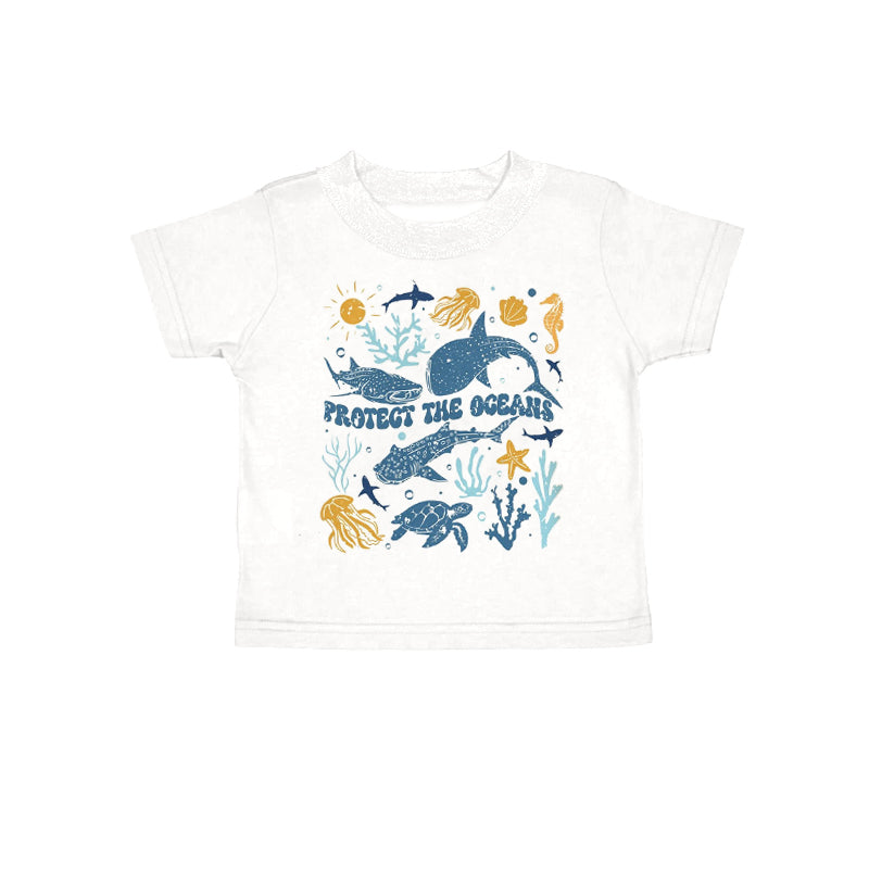 Preorder (moq 5)Baby Kids Short Sleeves Protect The Oceans Sea World Tee Shirts Top