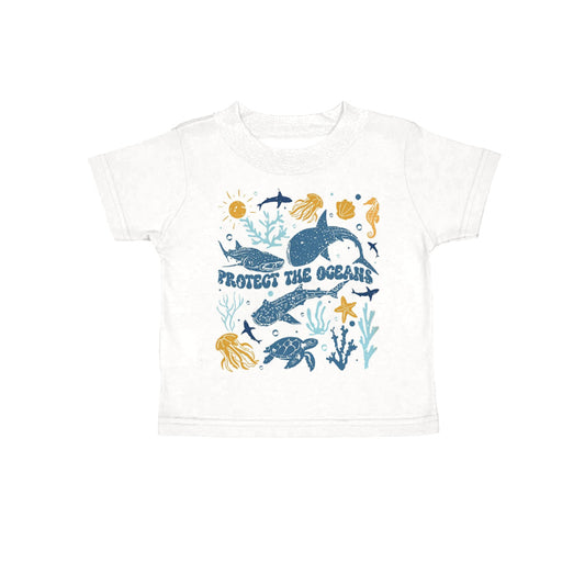 Preorder (moq 5)Baby Kids Short Sleeves Protect The Oceans Sea World Tee Shirts Top