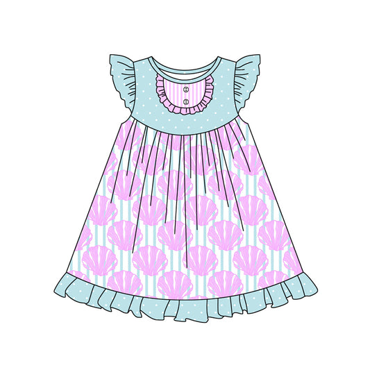 Preorder (moq 5)Baby Girls Sea Shells Pearl Knee Length Dresses