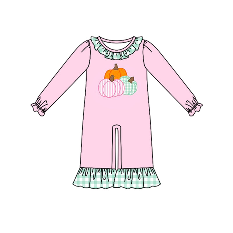 Preorder (moq 5) Baby Girls Long Ruffle Sleeve Pumpkins Fall Pant Rompers