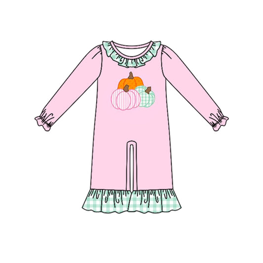 Preorder (moq 5) Baby Girls Long Ruffle Sleeve Pumpkins Fall Pant Rompers