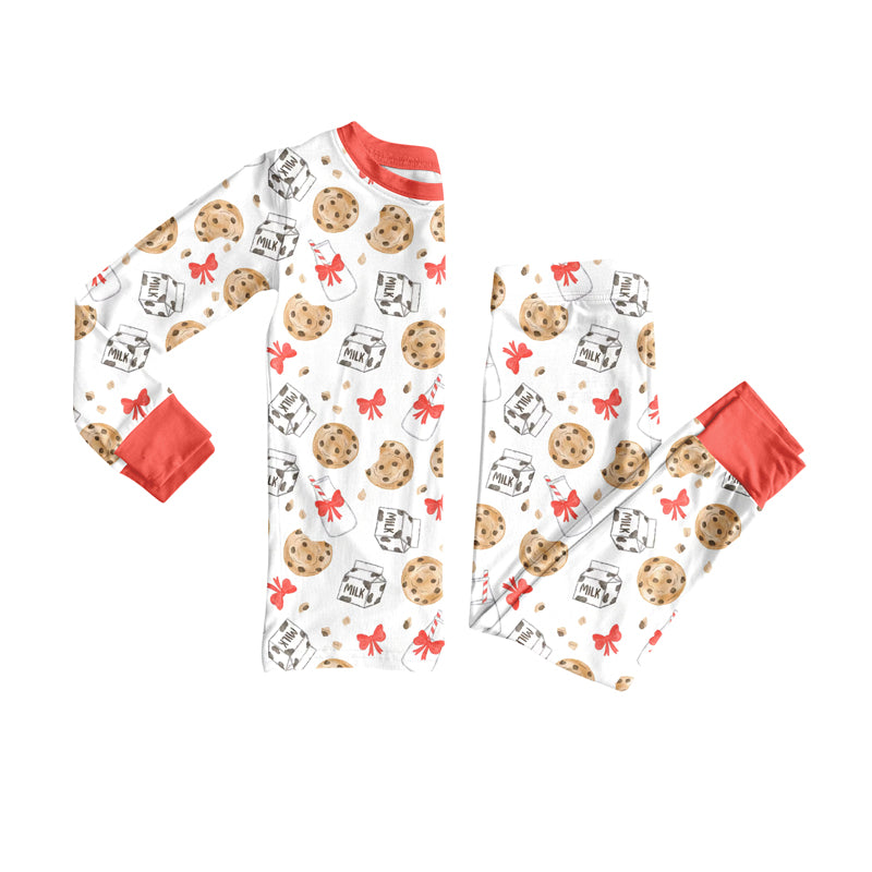 Preorder(moq 5) Baby Girls Christmas Cookie Milk Top Pants Lounge Wear Pajamas Sets