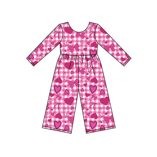 Preorder(moq 8)Baby Girls Pink Checked Bows Hearts Valentine Pant Jumpsuits