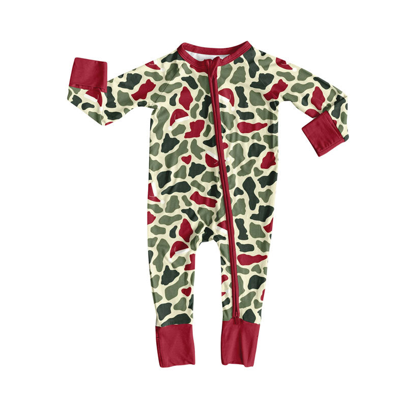 Preorder(moq 8)Baby Boys Christmas Hats Camo Zipper Footie Rompers