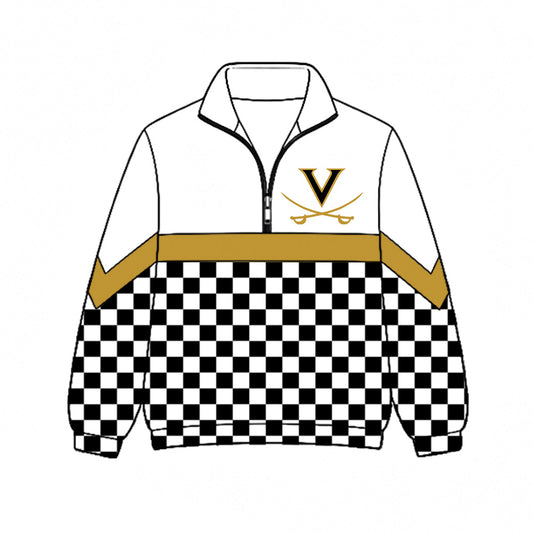 Preorder (moq 5)Baby Boys Black Checked Vidor Pirates Team Zip Pullovers Top