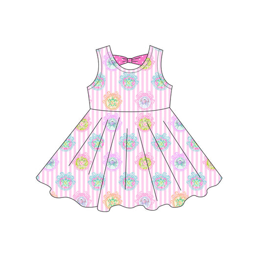 Preorder moq 5 Baby Girls Pink Stripe Crabs Tortoise Knee Length Dresses