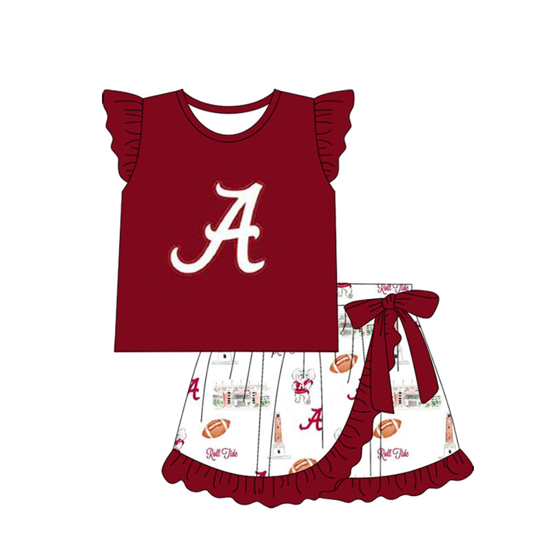 Preorder (moq 5)Baby Girls Roll Tide Team Tee Top Ruffle Skirts Clothes Sets