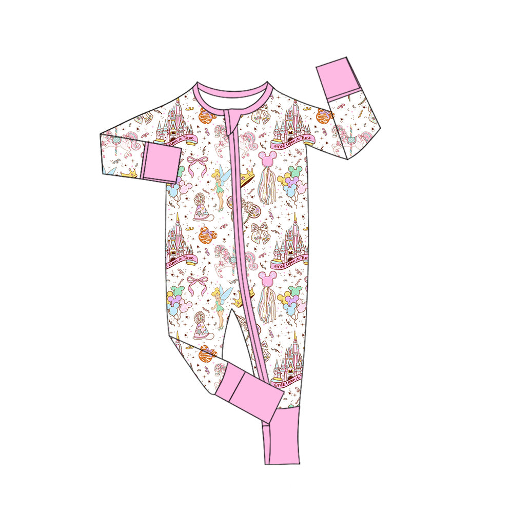 Preorder (moq 5)Baby Girls Cartoon Princess Horses Zipper Footie Rompers