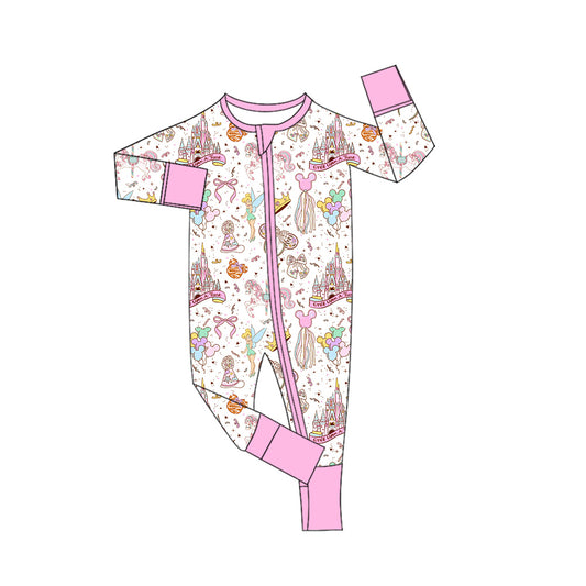 Preorder (moq 5)Baby Girls Cartoon Princess Horses Zipper Footie Rompers