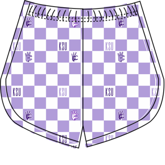 Preorder (moq 5)Baby Girls White Lavender Checked KSU Team Shorts Bottoms