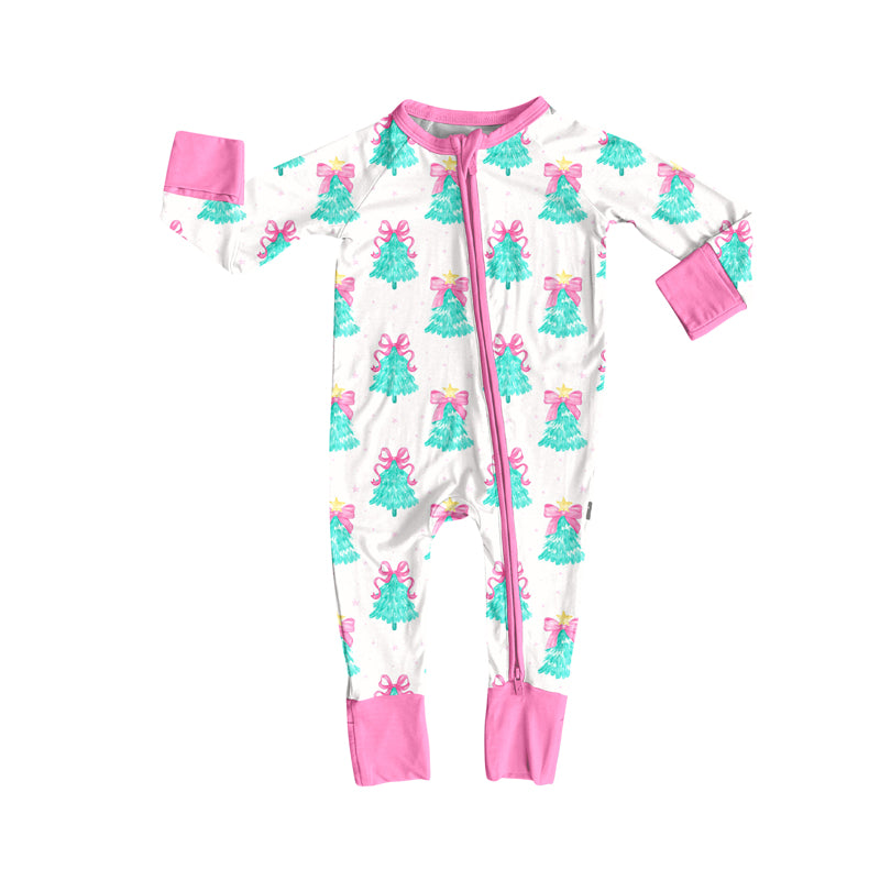 Preorder (moq 5)Baby Girls Long Sleeves Bows Trees Plaid Zipper Pant Rompers