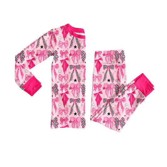 Preorder(moq 8)Baby Girls Pink Stars Bows Top Pants Valentine Pajamas Sets