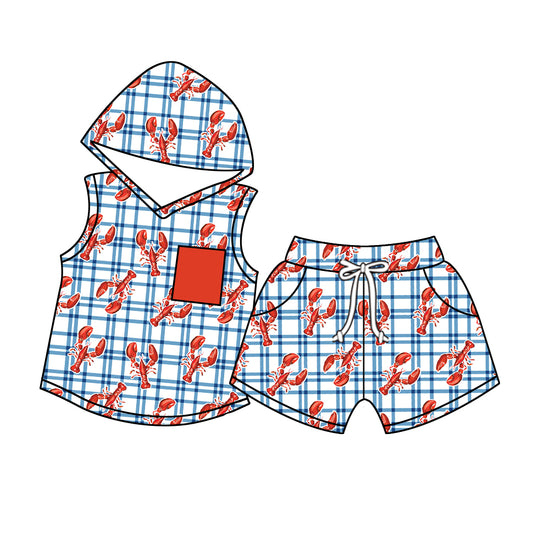 Baby Boys Crawfish Hooded Top Shorts Kids Clothing Sets preorder(MOQ 5)