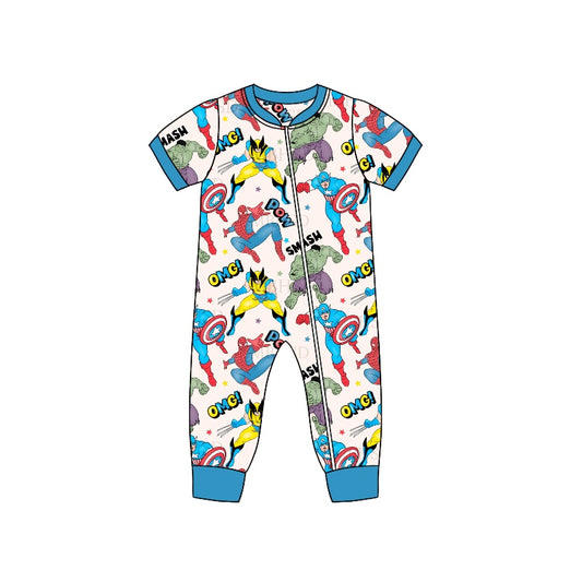 Baby Infant Boys Blue Hero Zips Rompers preorder(moq 5)