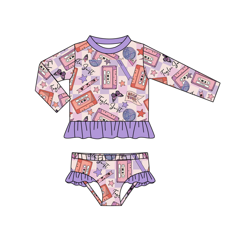 Baby Girls Singer Tapes Long Sleeve Top Ruffle Bummie 2pcs Swimsuits preorder(moq 5)