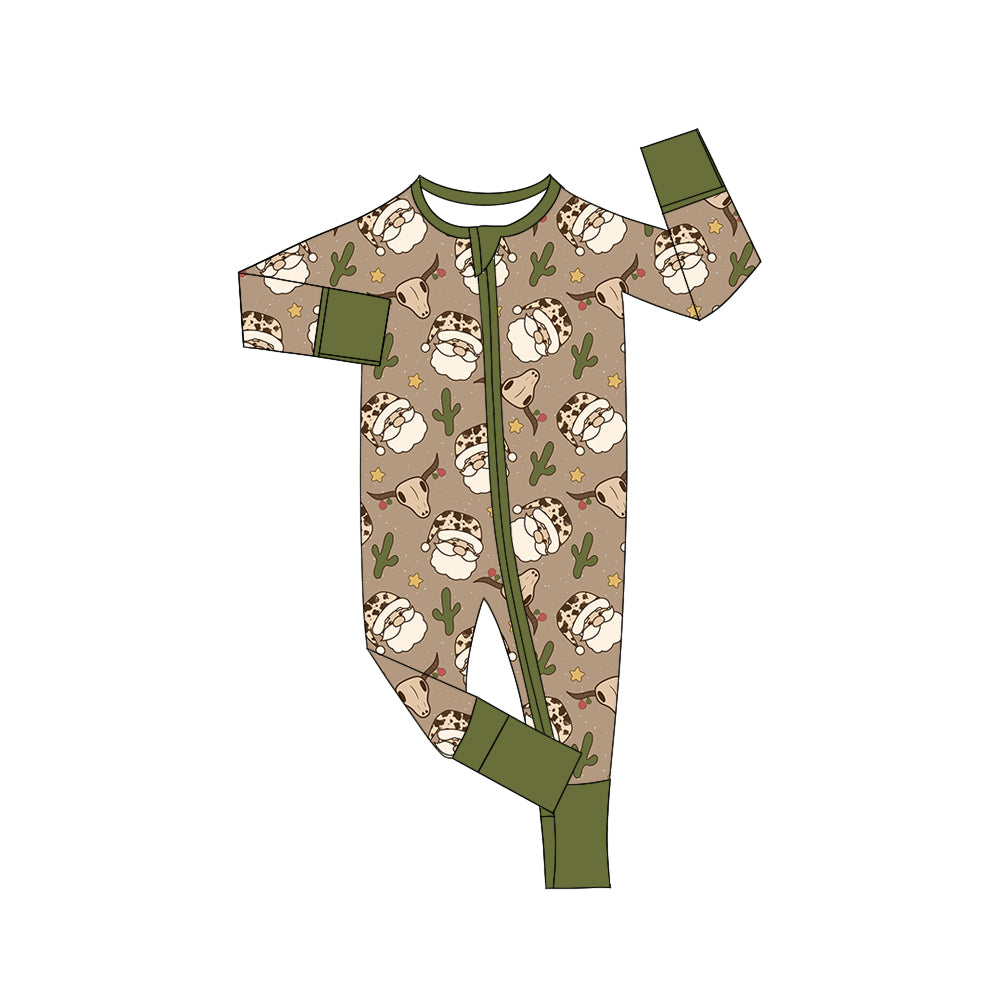 Baby Boys Western Santa Cactus Long Sleeve Zip Rompers Preorder(moq 5)