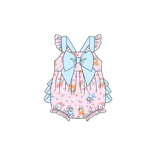 Baby Girls Dog Unicorn Bow Flutter Sleeve Rompers preorder(moq 5)