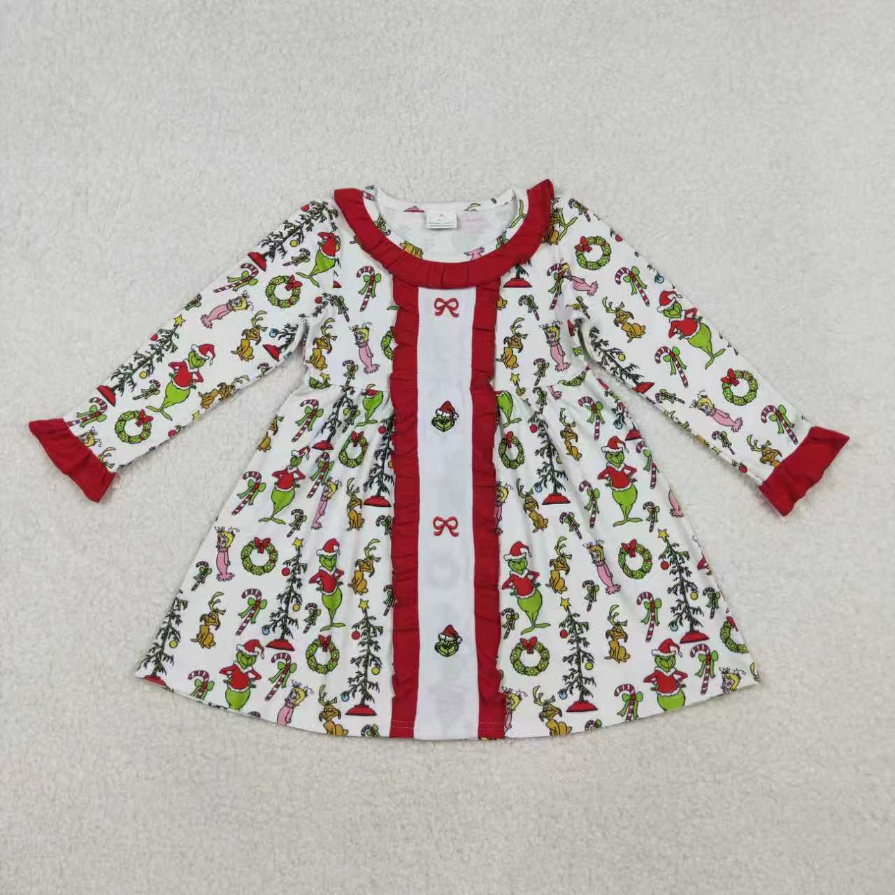 Sibling Embroidery Grin Bows Baby Girls Tunic Ruffle Pant Christmas Clothes Sets Ruffle Rompers