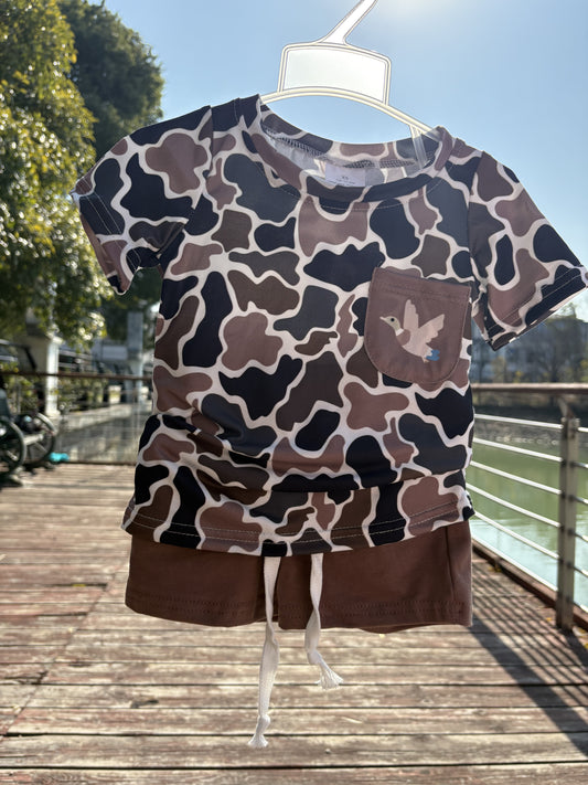 Baby Boys Duck Camo Pocket Shirt Shorts Clothes Sets