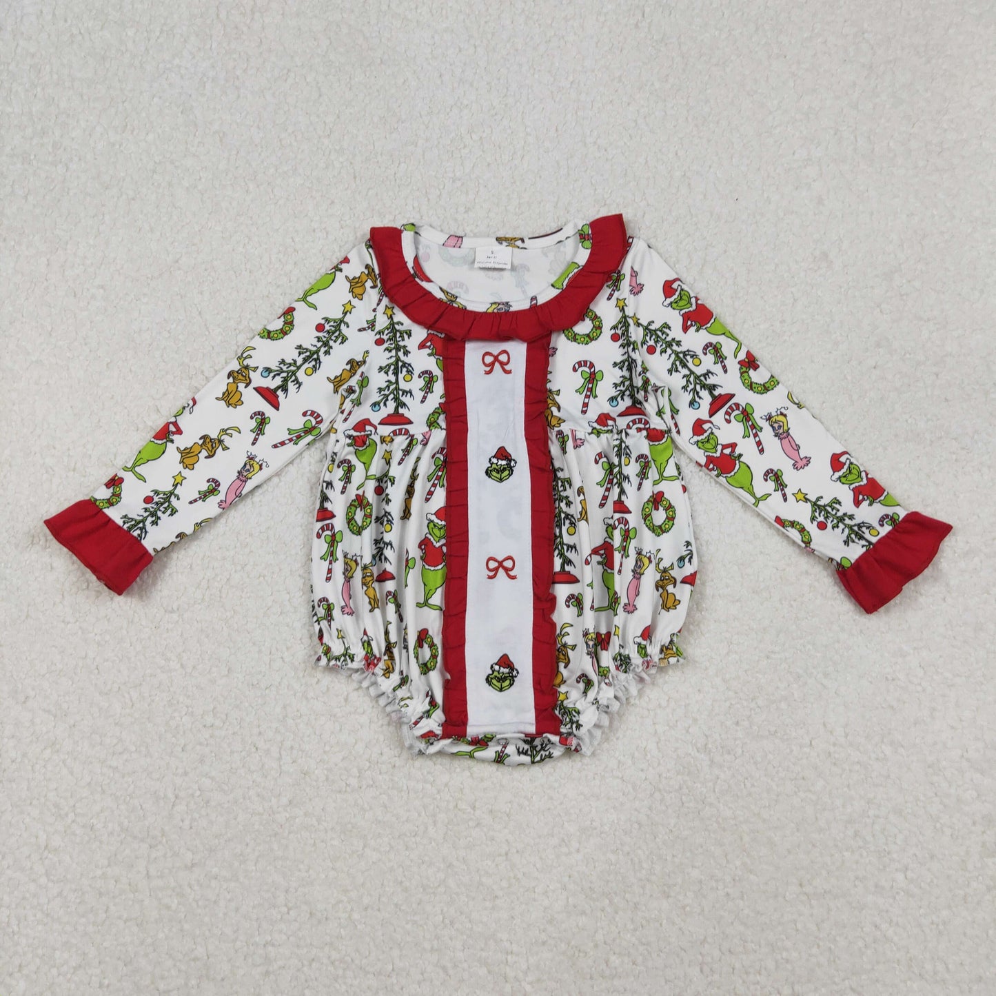 Baby Girls Grin Bows Holly Christmas Ruffle Collar Rompers