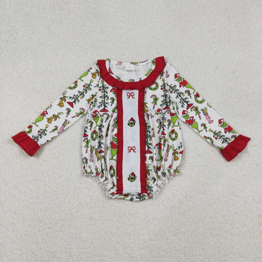 Baby Girls Grin Bows Holly Christmas Ruffle Collar Rompers